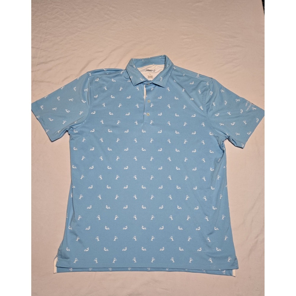 Johnnie-O Club At Tartan Fields Logo Polo Golf Shirt Blue Mermaids Large Preppy
